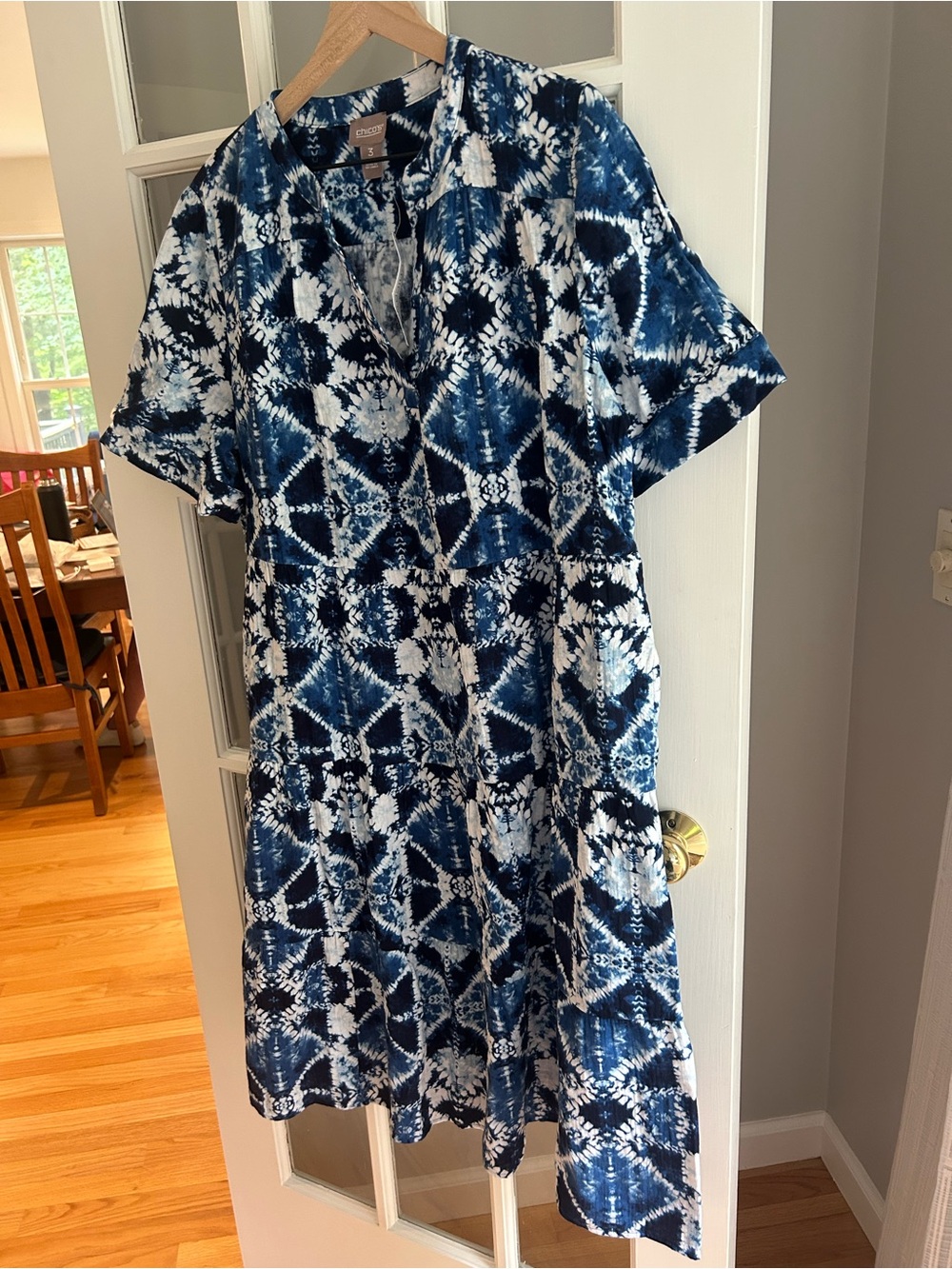 Chico's Blue and White Tie-Dye Gauze Midi Dress - Picture 4 of 9